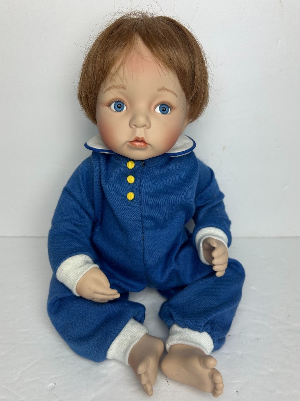 Vtg 11"Dianna Effner Baby Boy Infant Porcelain Realistic Charming Doll Blue Eyes
